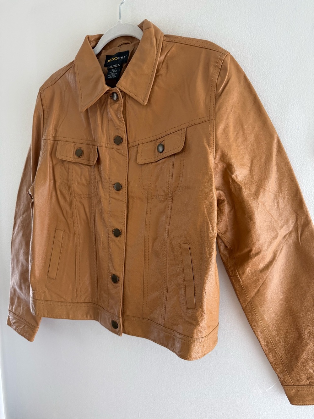 metrostyle Y2K Camel Brown Leather Trucker Jacket